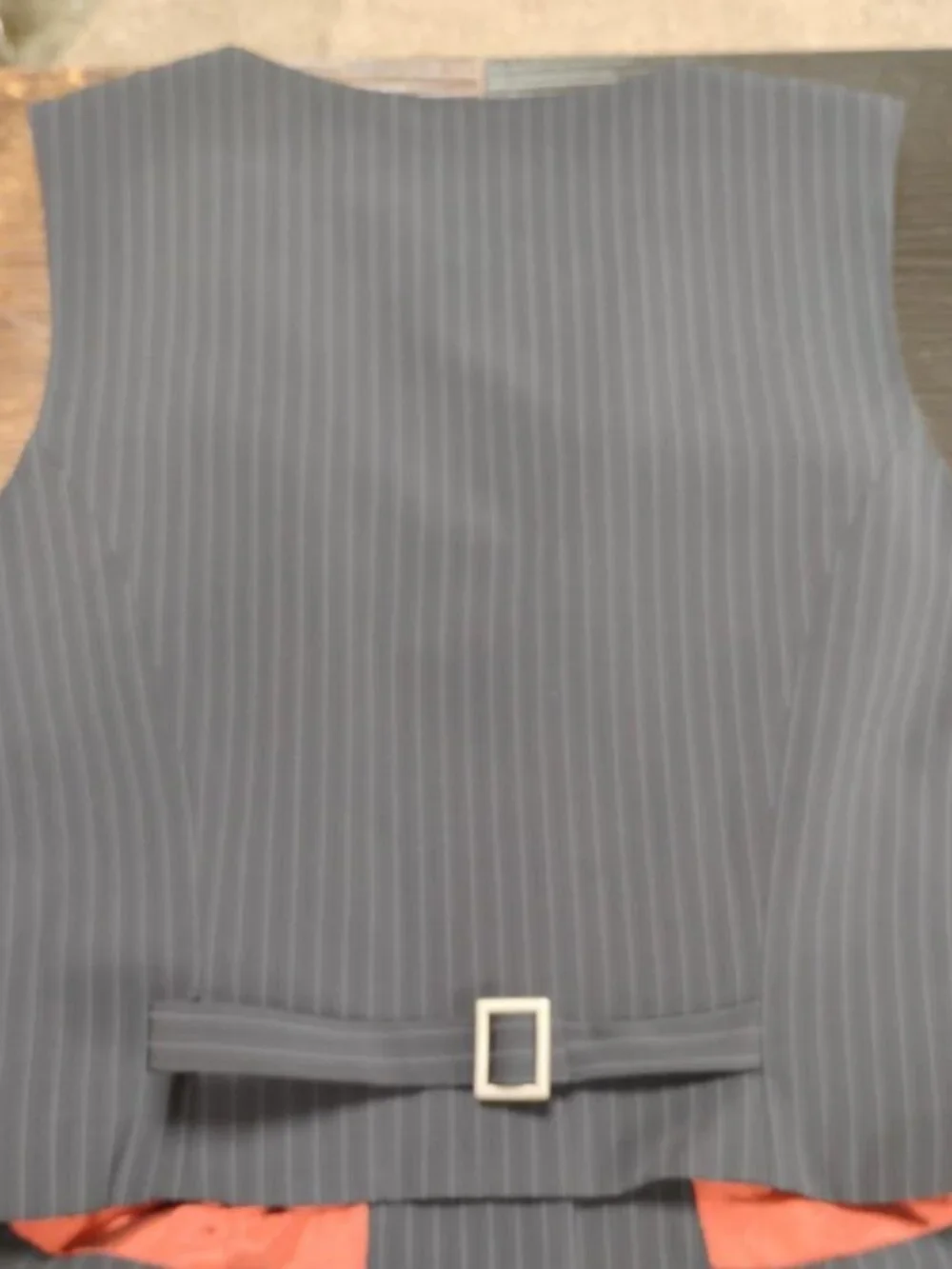 Alberto Makali Size 12 Black Pinstripe Vest Red Satin Made USA